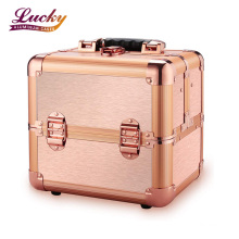 Professional Portable Small Makeup Train Case Artist Lockable Aluminum Cosmetic Organizer Storage Box with Compartment Rose gold